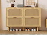 4-Drawer Narrow Rattan Shoe Cabinet, Farmhouse Slim Shoe Storage Cabinet, Space-Saving Storage for N896P437306O