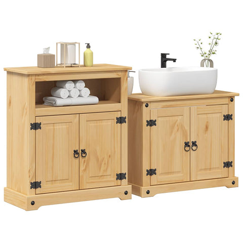 ZNTS 2 Piece Bathroom Furniture Set Corona Solid Wood Pine 3334637