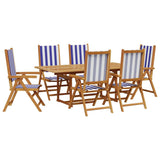 7 Piece Garden Dining Set Blue and White Fabric and Solid Wood 3281741