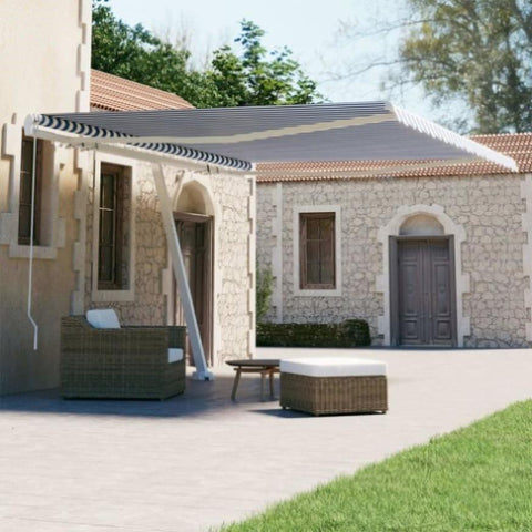 Freestanding Manual Retractable Awning 450x300 cm Blue/White 3069556