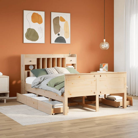ZNTS Bookcase Bed without Mattress 150x200 cm King Solid Wood Pine 3308918