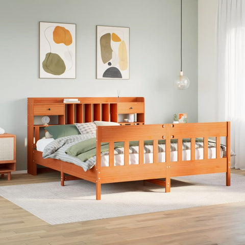 ZNTS Bed Frame without Mattress Wax Brown 180x200 cm Super King Solid Wood Pine 3323253