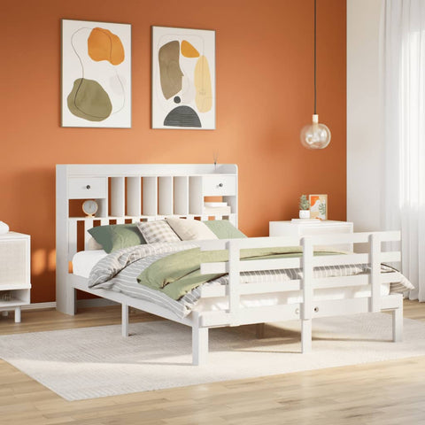 ZNTS Bookcase Bed without Mattress White 150x200 cm King Solid Wood Pine 3322799