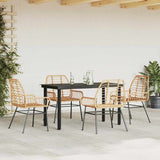 5 Piece Garden Dining Set Brown Poly Rattan Glass 3334543