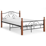 Bed Frame Black and natural oak Powder-coated metal, solid oak wood 324934