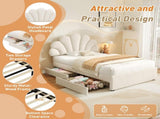 3ft Single Upholstered Bed with Adjustable Chic Petal Headboard, Soft Velvet Bed Frame with 2 N652P296621W