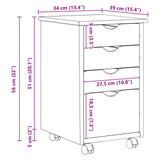 Rolling Cabinet Black 34 x 39 x 56 cm Solid Pine Wood 42028343