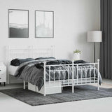 Bed Frame White Steel Double Durable Bed Frame Rectangular 353605