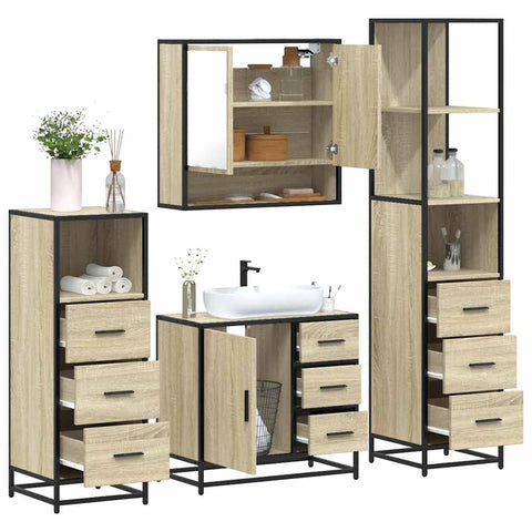 ZNTS 4 Piece Bathroom Furniture Set Sonoma Oak Engineered Wood 3301286