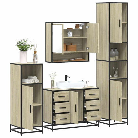 ZNTS 4 Piece Bathroom Furniture Set Sonoma Oak Engineered Wood 3301231