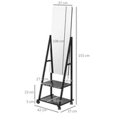 Free Standing Dressing Mirror, Rolling Full Length Mirror on Wheels with Adjustable Angle, Storage T3398P343255