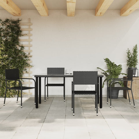ZNTS 5 Piece Garden Dining Set Black Poly Rattan and Steel 3203284