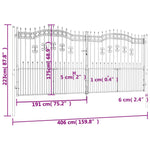 ZNTS Fence Gate with Spear Top Black 406x223 cm Powder-coated Steel 151103