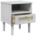 ZNTS Bedside Cabinet SENJA Rattan Look White 40x35x48 cm Solid Wood Pine 358011