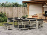 11 Piece Garden Dining Set with Cushions Light Grey Poly Rattan 3211511