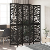 Room Divider 5 Panels Black Solid Wood Paulownia 358760
