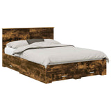 Bed Frame with Drawer Smoked Oak 140 x 200 cm Engineered Wood 3410890