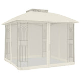 Gazebo with Double Roof and Mesh Walls Cream 2.94x2.94 m Steel 368454