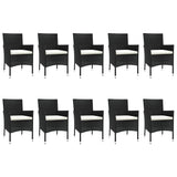 ZNTS 11 Piece Garden Dining Set with Cushions Black Poly Rattan 3187457