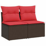 2 Piece Garden Sofa Set with Cushions Brown Poly Rattan Acacia 3325240
