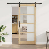 Sliding Door Natural 93 x 211 cm Solid Pine Wood and Glass 3332345