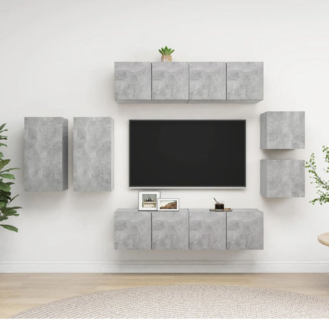 8 Piece TV Cabinet Set Concrete Grey Engineered Wood 3079124