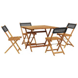 5 Piece Garden Dining Set Black Poly Rattan and Solid Wood 3281778