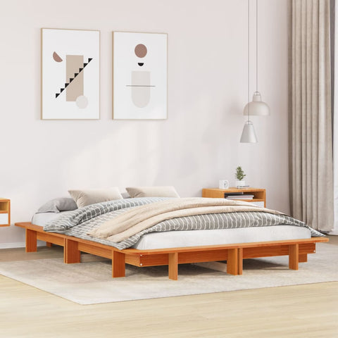 ZNTS Bed Frame without Mattress Wax Brown 140x200 cm Solid Wood Pine 850661