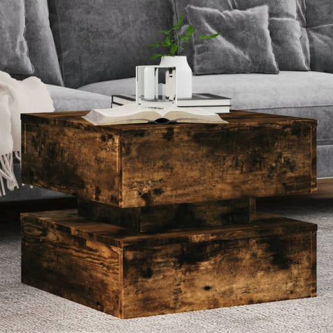 ZNTS Coffee Table with LED Lights Smoked Oak 50x50x40 cm 839858