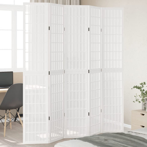 ZNTS Room Divider 5 Panels White Solid Wood Paulownia 358792