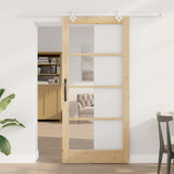 Sliding Door Natural 93 x 202 cm Solid Pine Wood and Glass 3332259