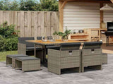 9 Piece Garden Dining Set with Cushions Grey Poly Rattan 3210602