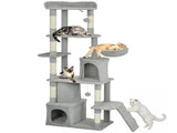 170 cm Large Cat Tree, Cat Tower with 7 Scratching Posts, 2 Condos, Hammock, Light Grey T3398P425281