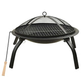 2-in-1 Fire Pit and BBQ with Poker 56x56x49 cm Steel 313352