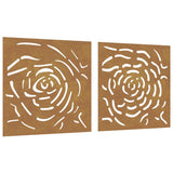 Garden Wall Decorations 2 pcs 55x55 cm Corten Steel Rose Design 824507