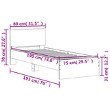 Bed Frame without Mattress with Headboard Smoked Oak 75x190 cm Small Single 838663