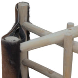 Folding Stool Goatskin Leather and Solid Teak Wood 288815