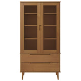 Vitrine Cabinet MOLDE Brown 90x35x175 cm Solid Wood Pine 4013413