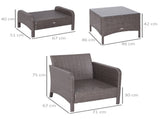2-Seater Rattan Furniture Set, Steel Frame-Grey T3398P325140