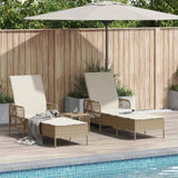 Sun Lounger Reclining 3 pcs Beige and Cream White Poly Rattan 365436