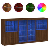 Sideboard with LED Lights Brown Oak 202x37x100 cm 3209190