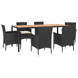 7 Piece Garden Dining Set with Cushions Black Poly Rattan 3187462