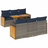 7 Piece Garden Sofa Set with Cushions Grey Poly Rattan Acacia 3327673