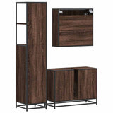 3 Piece Bathroom Furniture Set Brown Oak Engineered Wood 3301184