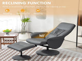Swivel Recliner Chair with Footstool, PU Leather Armchair and Ottoman with High Back and Round Base T3398P342946