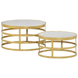 2 Piece Coffee Table Set Marble Brass and White 285911