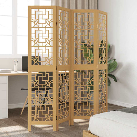 Room Divider 4 Panels Brown Solid Wood Paulownia 358866