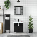 3 Piece Bathroom Cabinet Set Black Engineered Wood 3214755