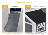 Wooden Rabbit Hutch and Run with Sliding Tray, Ramp, Water-resistant Roof, for 2-4 Rabbits, Grey T3398P350055