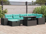 7 Piece Garden Sofa Set with Cushions Grey Poly Rattan Acacia 3327937